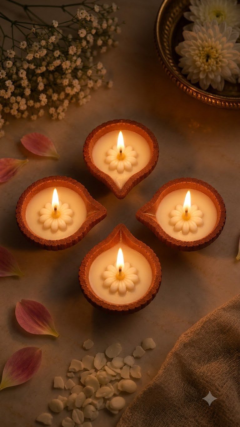 Diwali Daisy Diya Candles (Pack of 4)