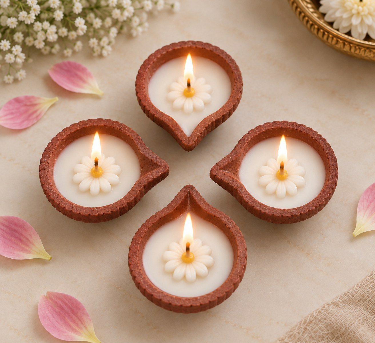 Diwali Daisy Diya Candles (Pack of 4)